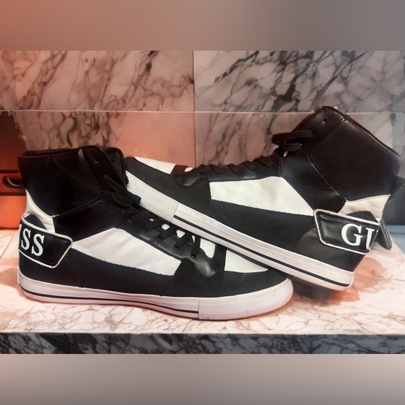 Guess Black and White High-Top Sneakers - Picture 1 of 8